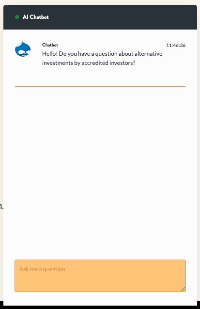 screenshot shows a popup dialog box with an AI chatbot