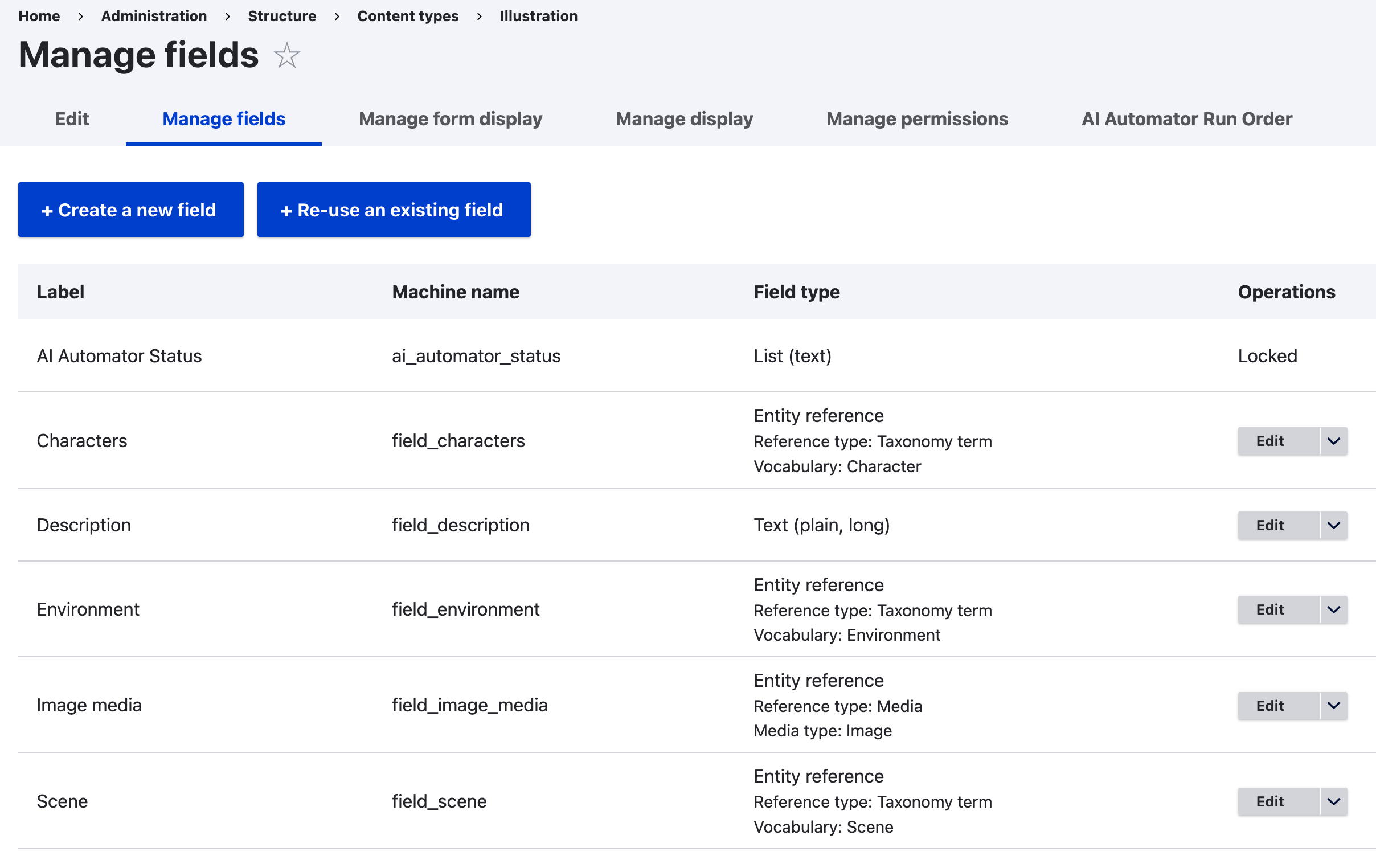 screenshot of Drupal config