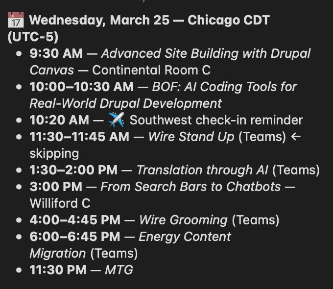 Jordan's schedule for Wednesday