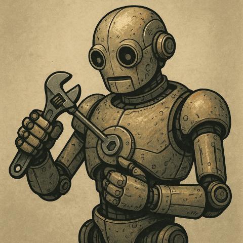 an illustration of a robot adjusting himself with a wrench