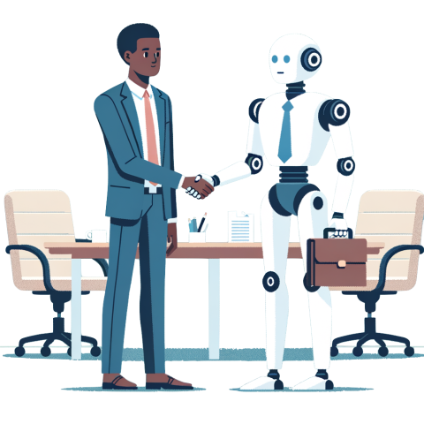 illustration of a human shaking hands with a robot