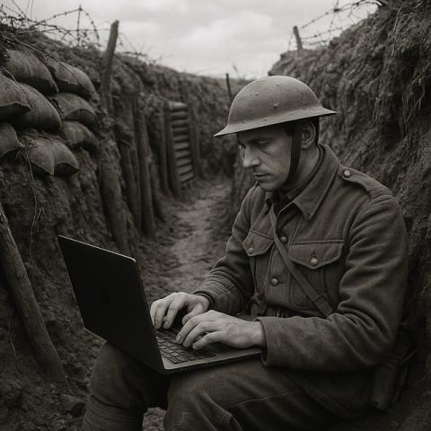 a programmer in the trenches, during WWI