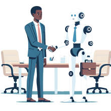 illustration of a human shaking hands with a robot